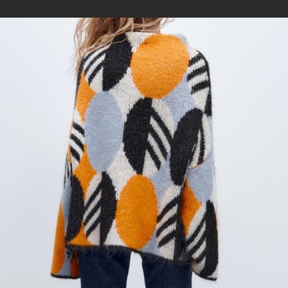 NWT Zara Art Inspired Sweater Oversized Botanical Leaf Graphic Geometric Size M - Picture 3 of 7